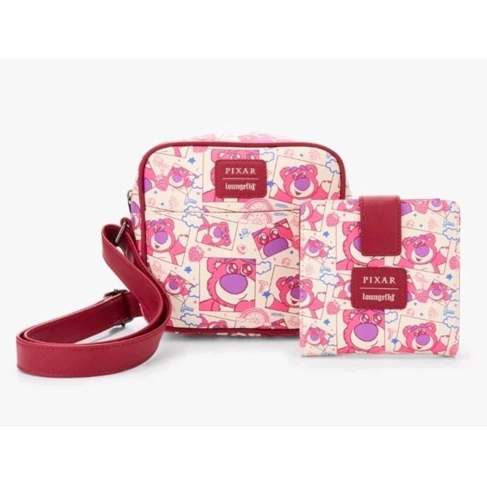 NWT Loungefly Disney Pixar Toy Story Lotso AOP‎ Crossbody Bag & WALLET SET!